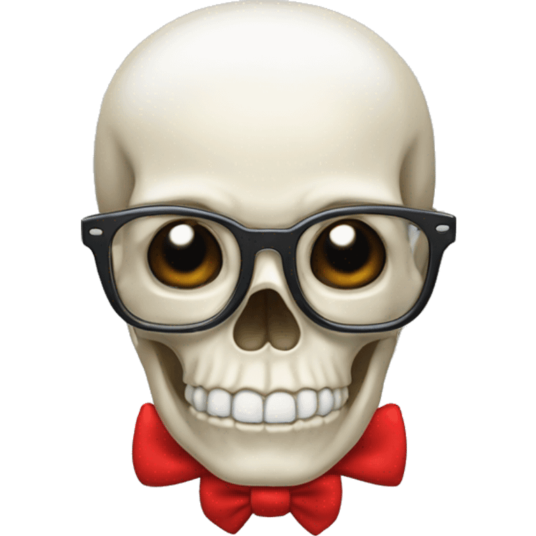 Generate a Skull wearing clear Glasses and a red Bowtie on chest emoji