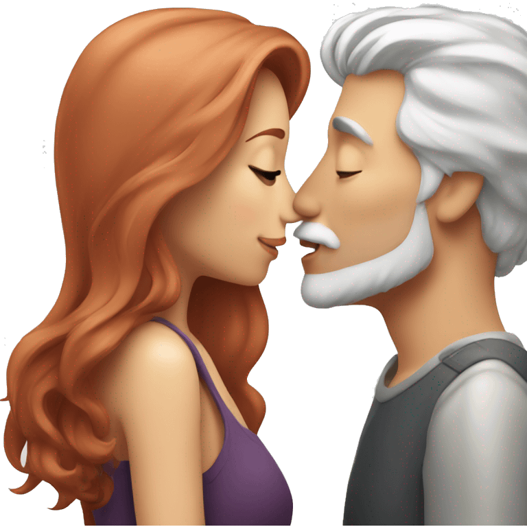 Redhead Girl Kissing silver haired man  emoji