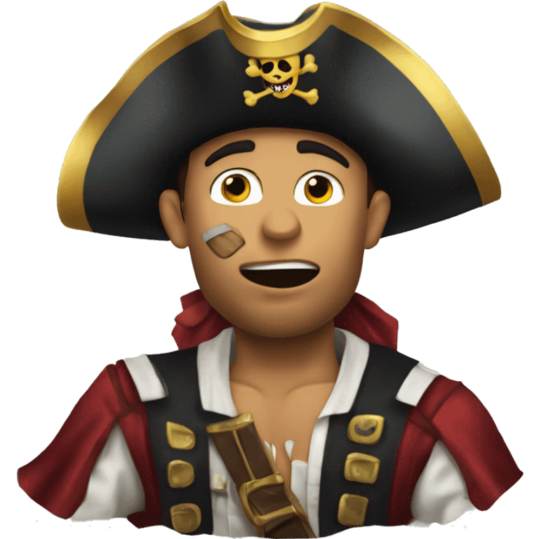 Ronaldo clothed as a pirate shocked with is two hand on his face emoji