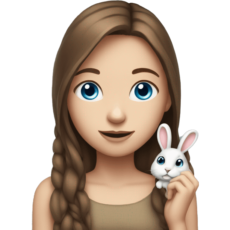 Girl whit brown hair blue eyes holding a rabit  emoji