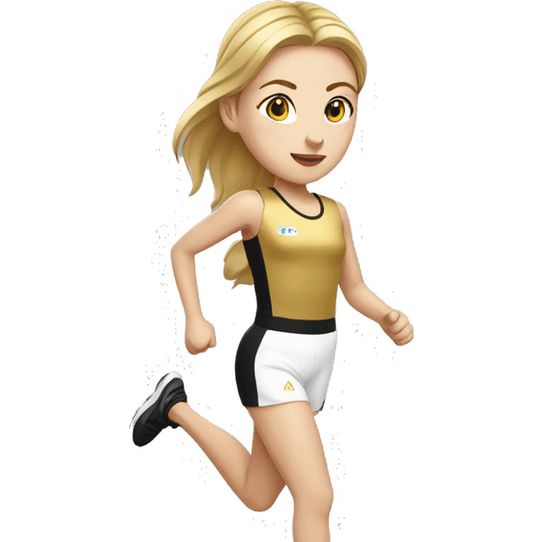 White Girl runner wearing gold and black uniform  emoji