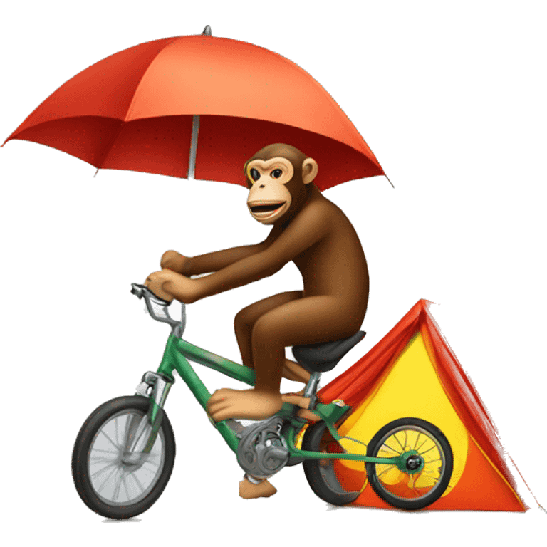 Monkey riding a bike with a tent on its back on fire emoji