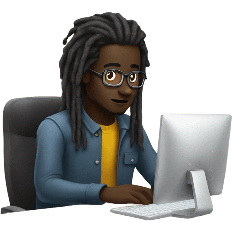 Web developer sitting in front of a computer a 20 year old dark skinned man with medium length dreadlocks coding  emoji