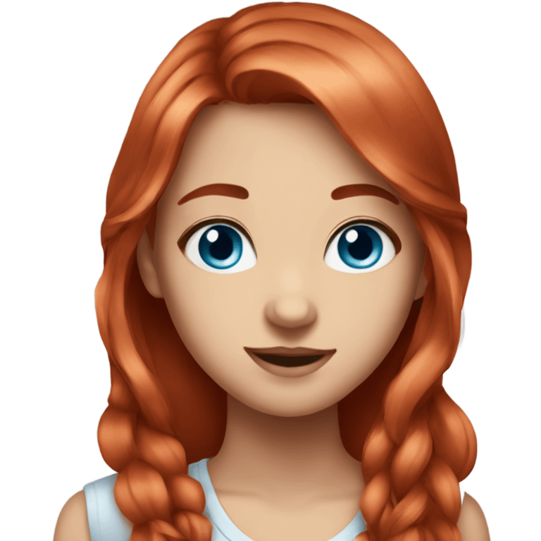 Beautiful girl, red hair，long hair, blue eyes emoji