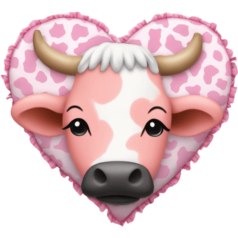 Cow print heart with pink ruffles emoji