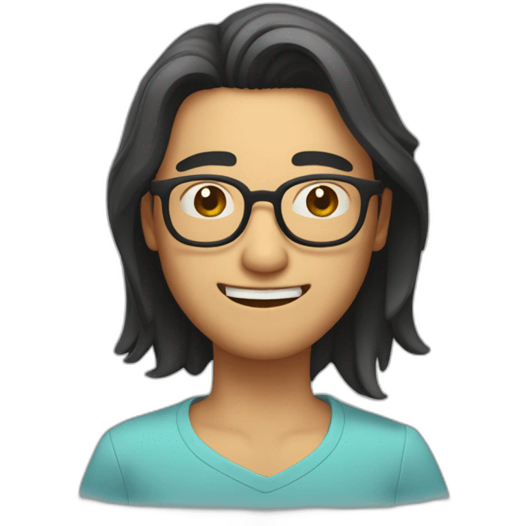 heavy winking south east asian guy with neck length hair wearing spectacles emoji