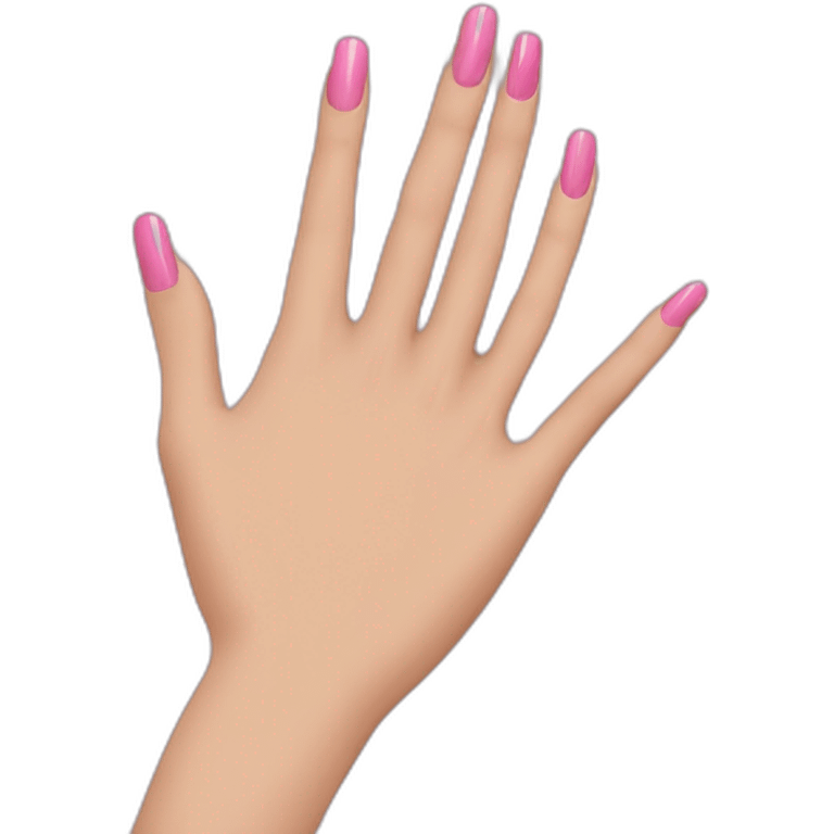 Mano color carne claro con uñas rosa emoji