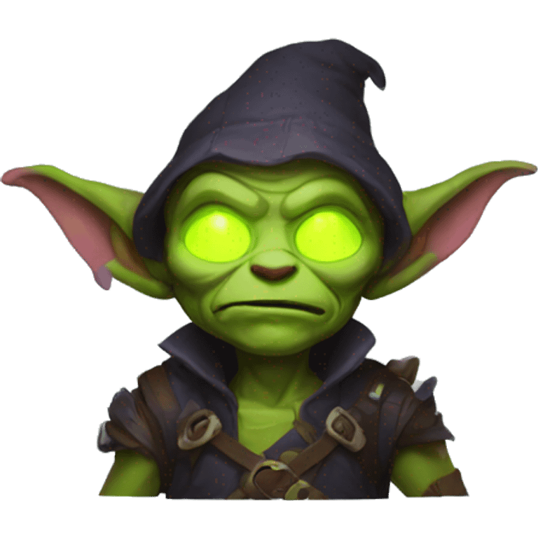 goblin with glowing neon emoji