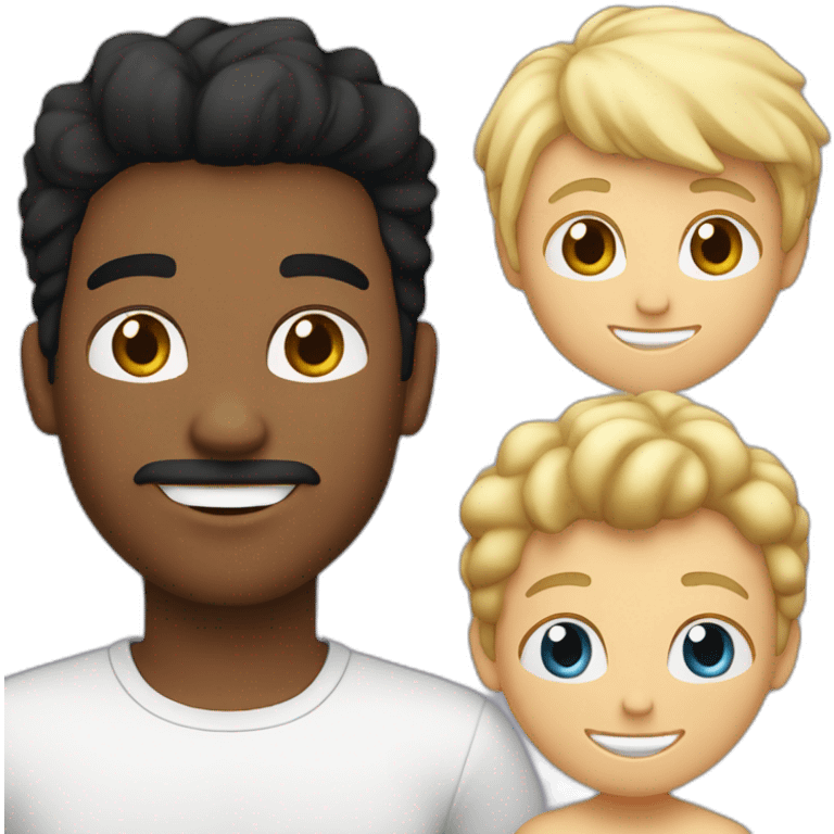 Gay couple, 1 guy Latino black straight black hair and 1 Australian white guy with blonde slightly curly hair holding a cat emoji