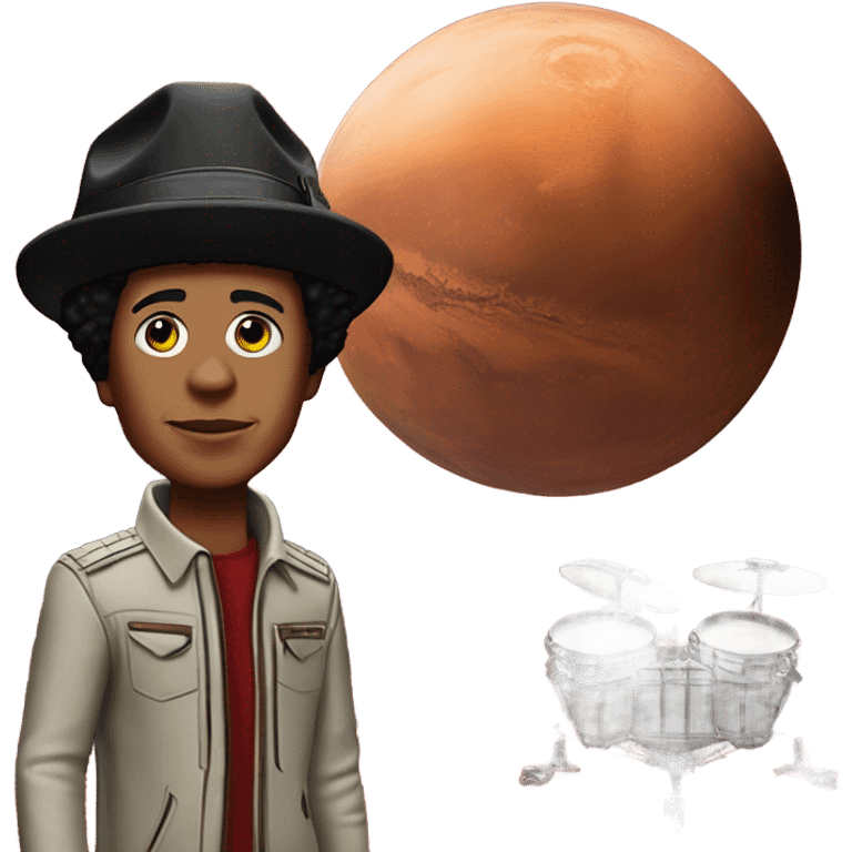 Bruno mars on mars with a Alien in the background and earth in the sky   emoji