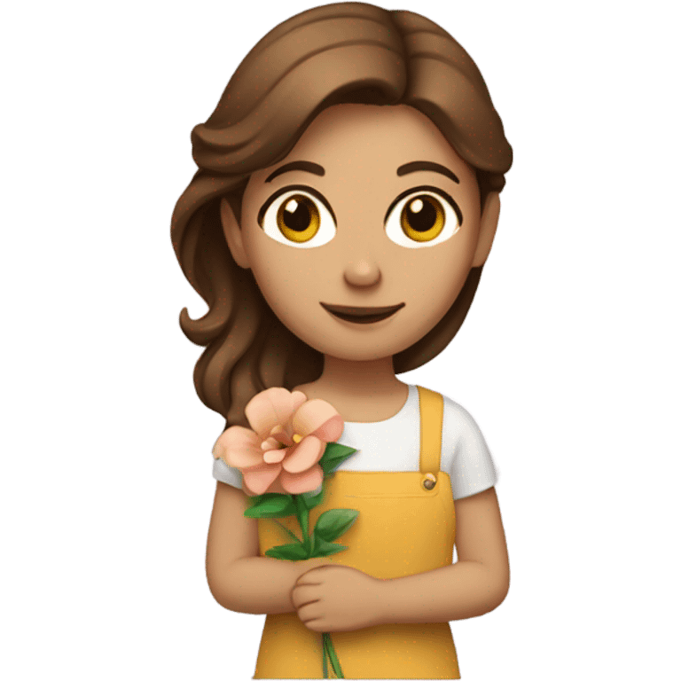 brown-haired girl with flower emoji