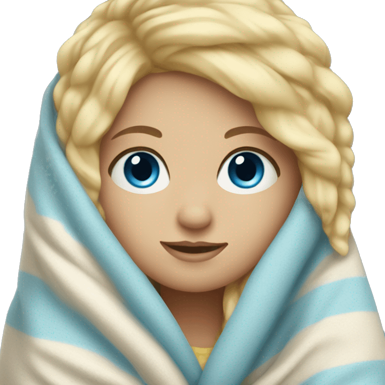 Blonde girl with blue eyes cuddled in a blanket emoji