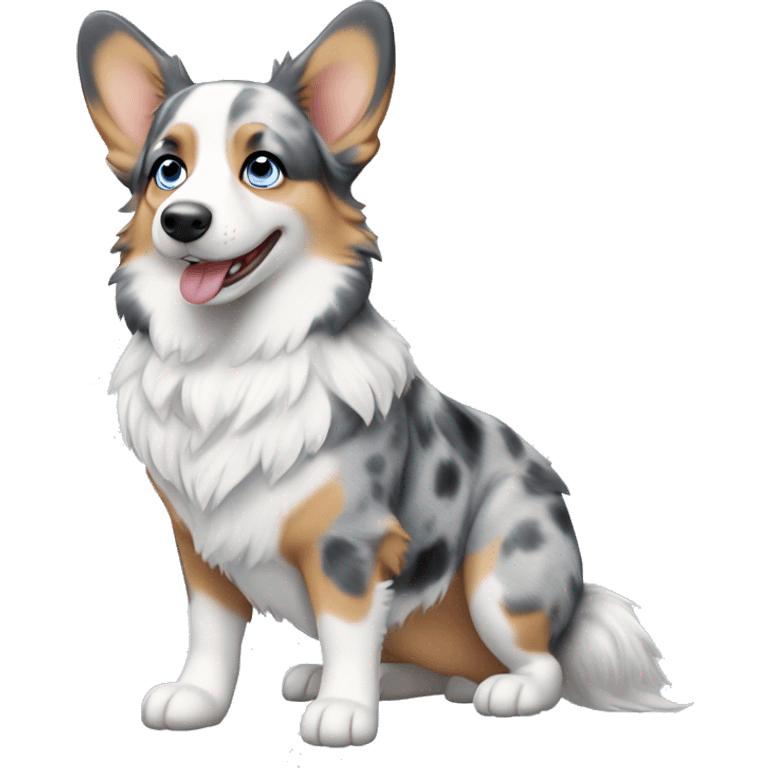 Blue Merle corgi with one blue eye full body emoji