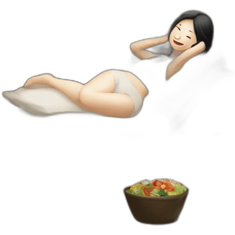 Asian girl relaxing in hotel emoji