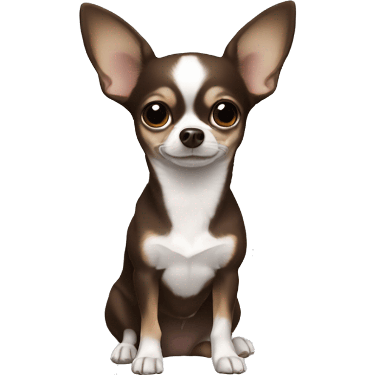 Chihuahua dark brown white on tesla, ears down emoji