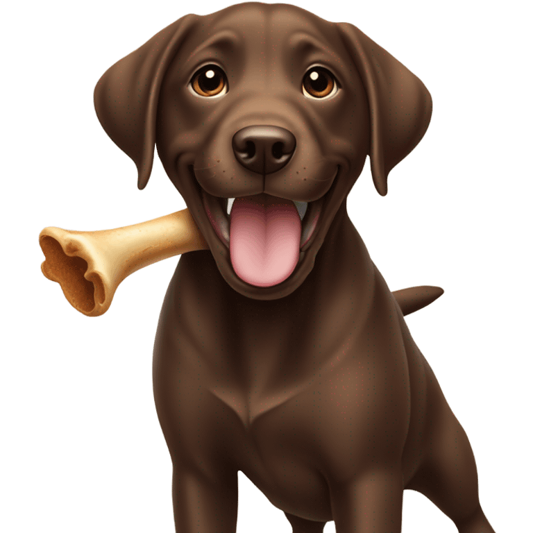 Chocolate lab puppy celebrating success with bone emoji