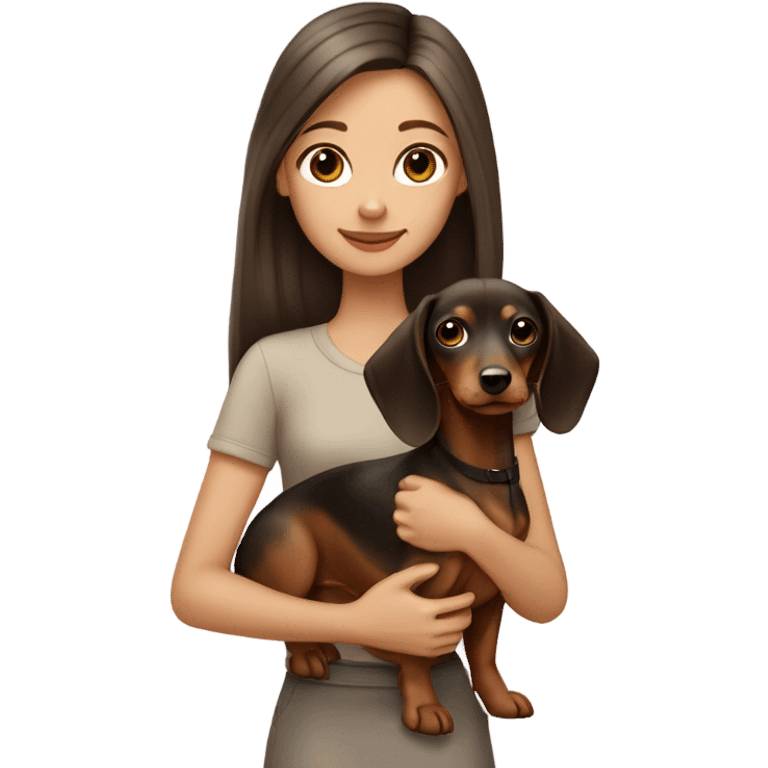 Brunette long hair light tan girl with beige and black dachshund puppy emoji