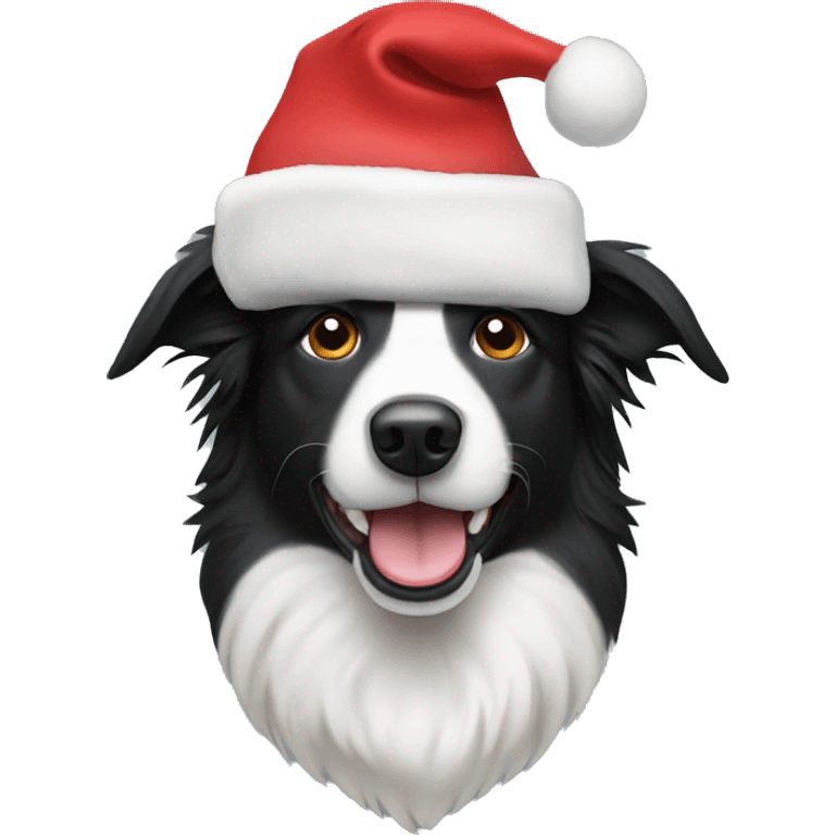 a dog who is a border collie with a christmas hat emoji