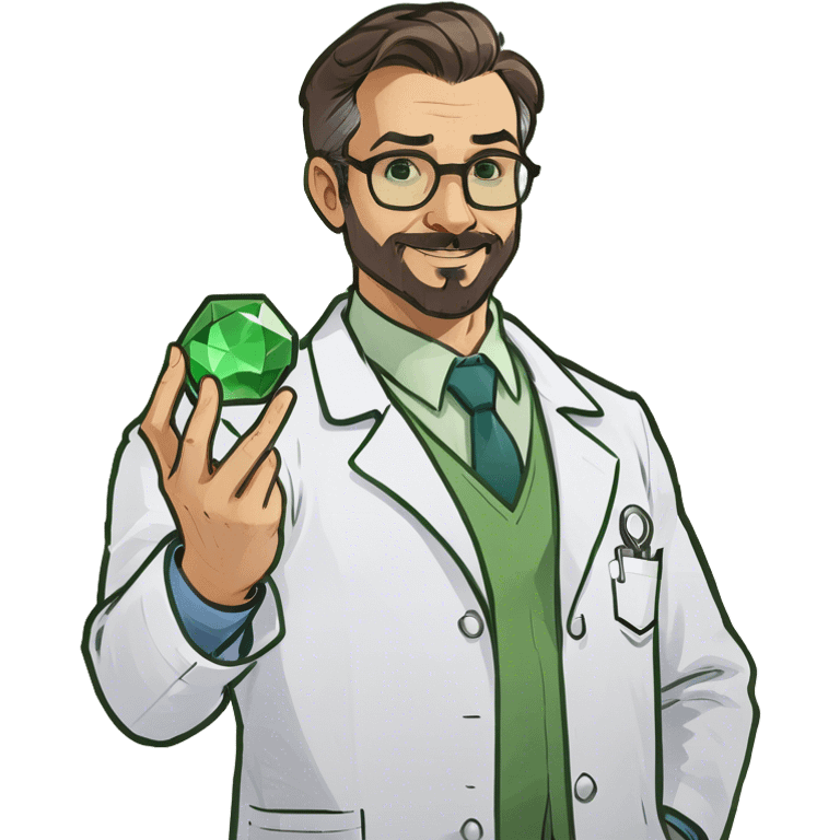 doctor holding a green gem emoji