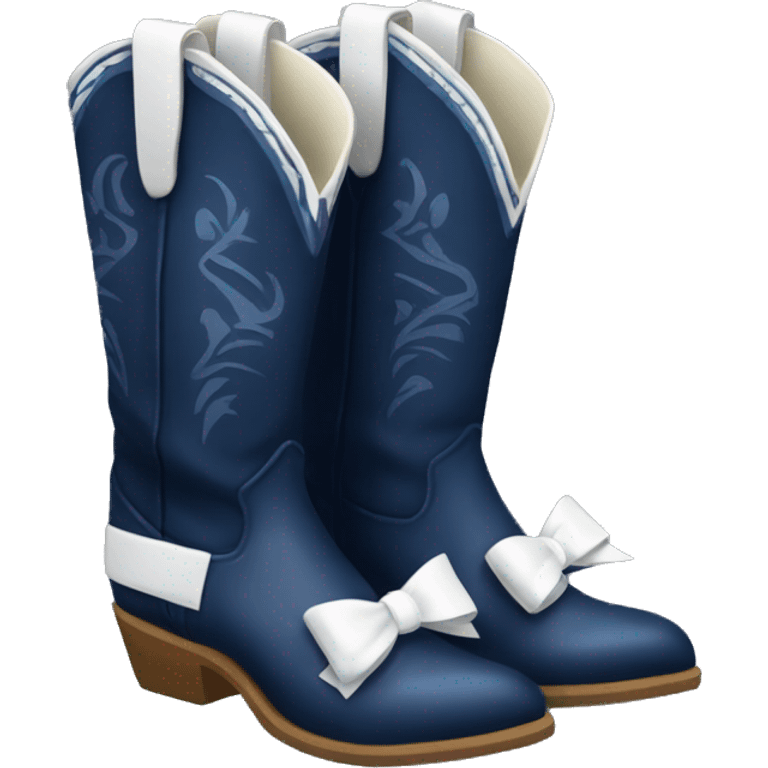 Pair of tall navy blue cowboy boots with white bows emoji