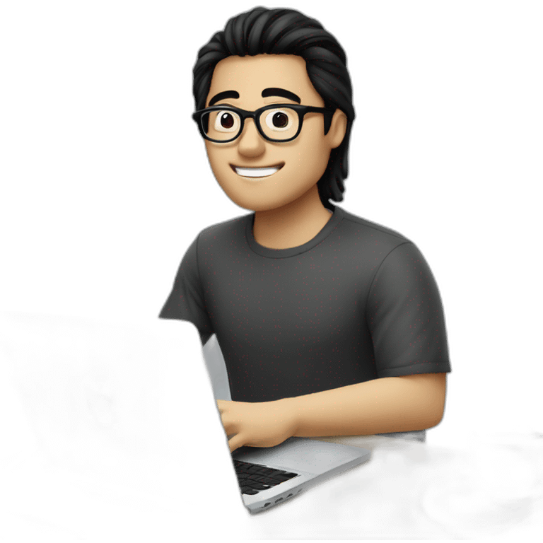 an SEO/tech guy with specs working on macbook, black hair, asian - white emoji