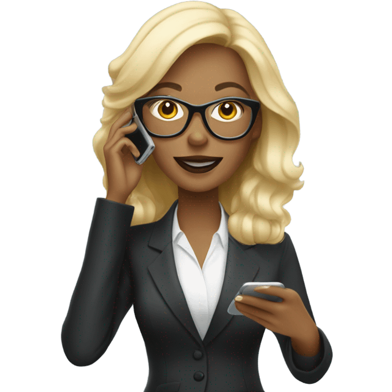 Glamorous Blonde woman wearing glasses calling on cell phone emoji