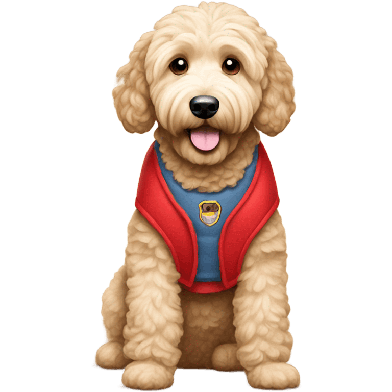 Goldendoodle with red vest emoji