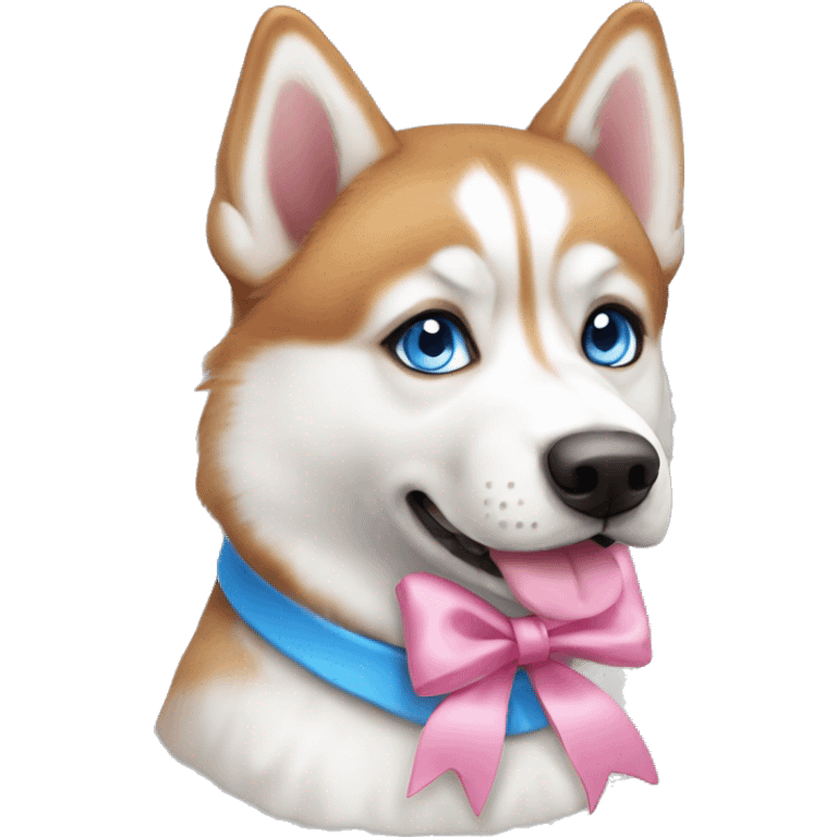 Ginger dog Siberian husky with blue eyes with a pink bow emoji