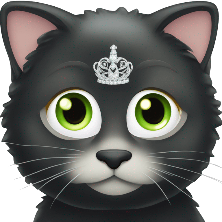 black tortoiseshell cat with green eyes, wearing princess tiara  emoji