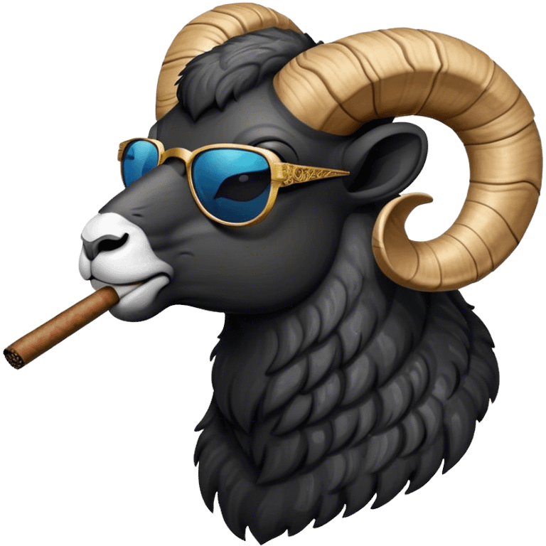 Big Black ram sun glasses head smoking cigar left side emoji