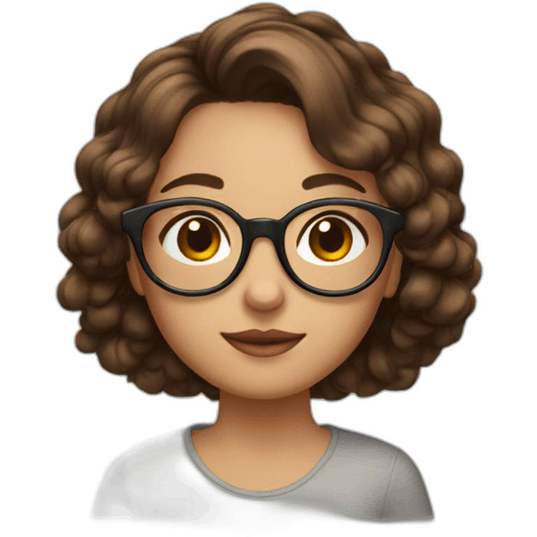 a girl with kurly brown hair brown eyes and round glasses emoji