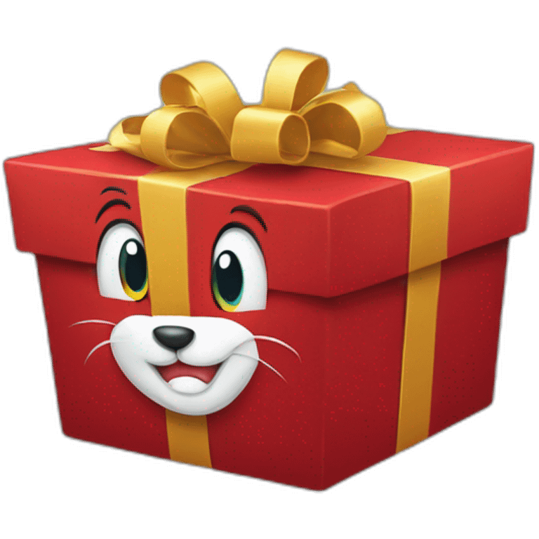 Tom from tom and jerry holding a red christmas present emoji