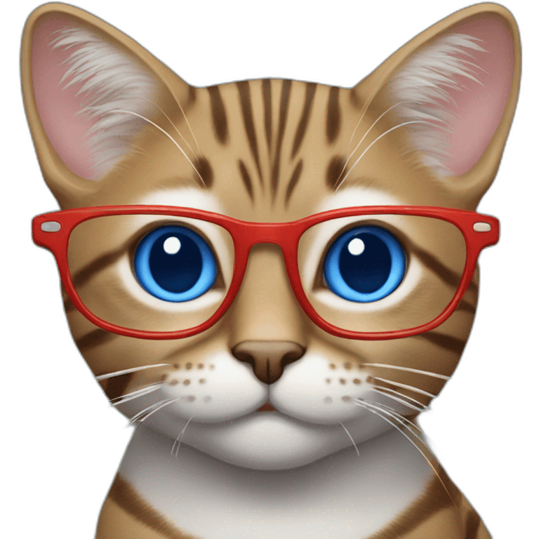 striped cat with blue glasses and red eyes emoji