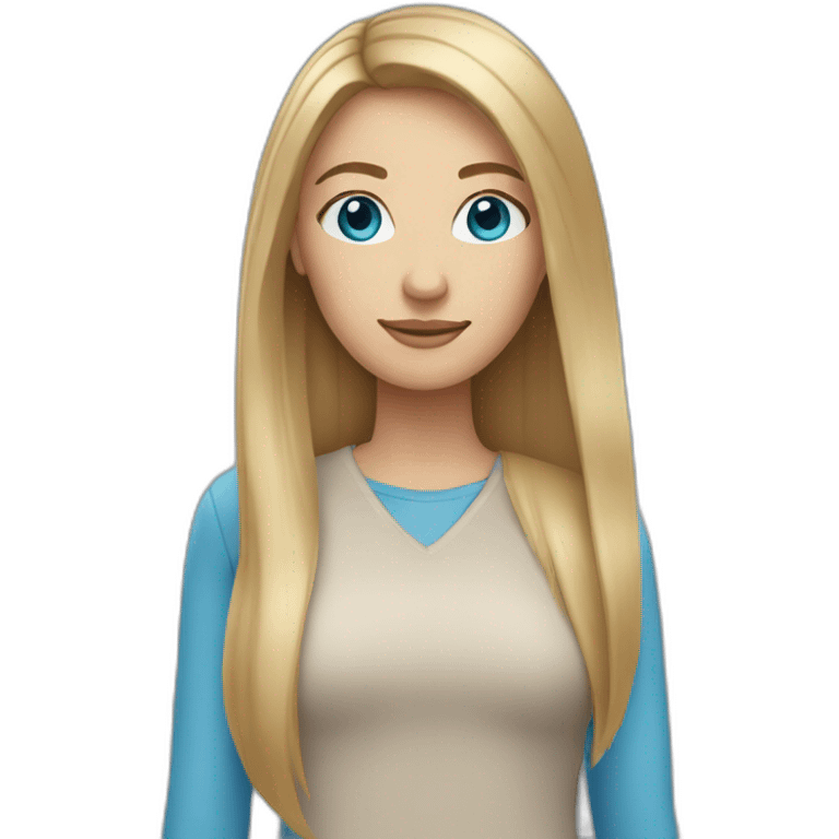 women with long dark blond straight hair and blue eyes emoji