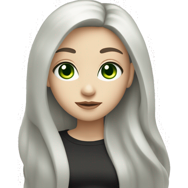 Girl with black long hair and white skin and green eyes half body emoji