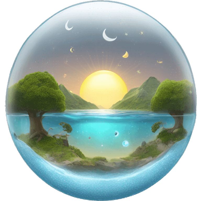 water and land like inside a semi-circular glass dome with the sun and moon at the top emoji