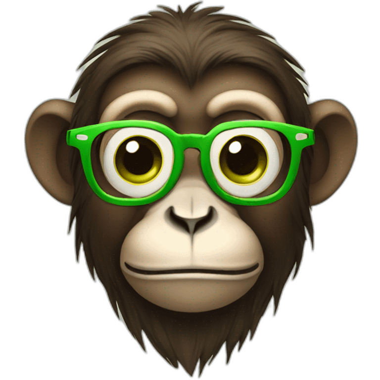 Monkey with glasses and green eyes having an apple emoji