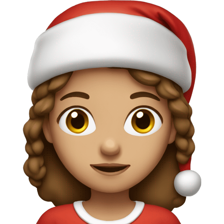 Girl with brown hair wearing a Santa hat emoji