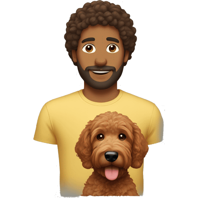 Brown man with a red goldendoodle emoji