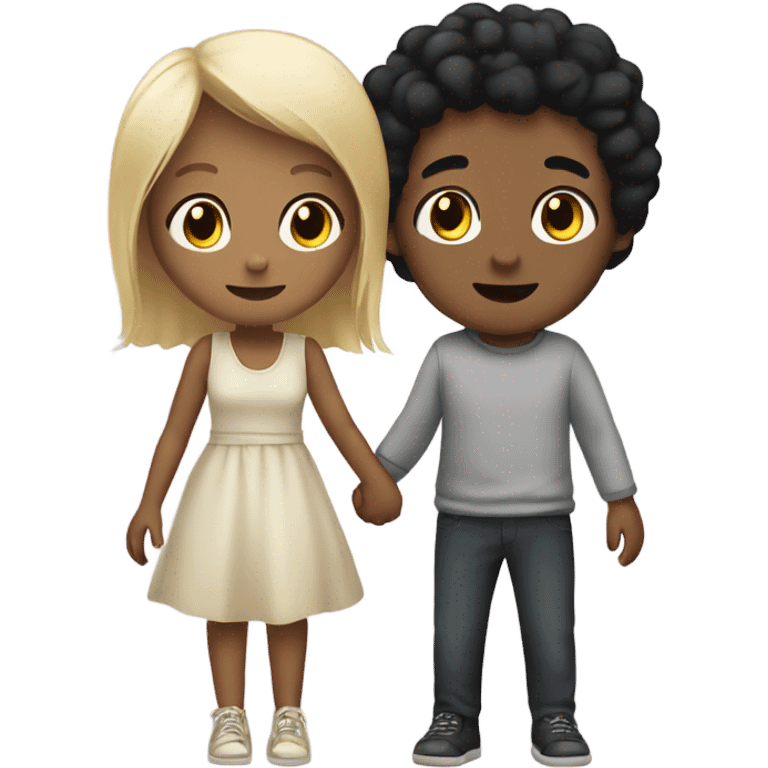 Black hair girl and blond boy holding hands  emoji