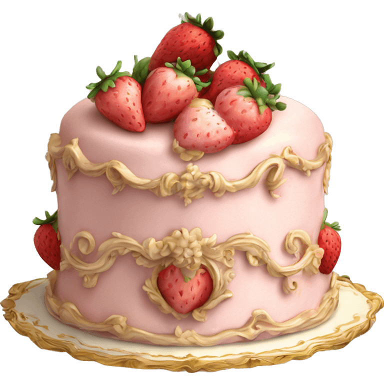 vintage rococo highly detailed pale pink cake with strawberries emoji