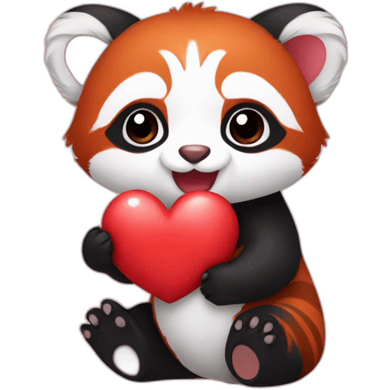 Baby red panda holding heart emoji