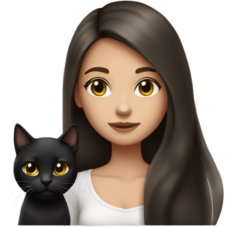 Girl brunette  long hair with black cat emoji