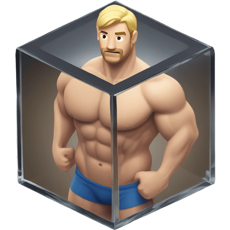 man abs inside a glass cube isometric view emoji