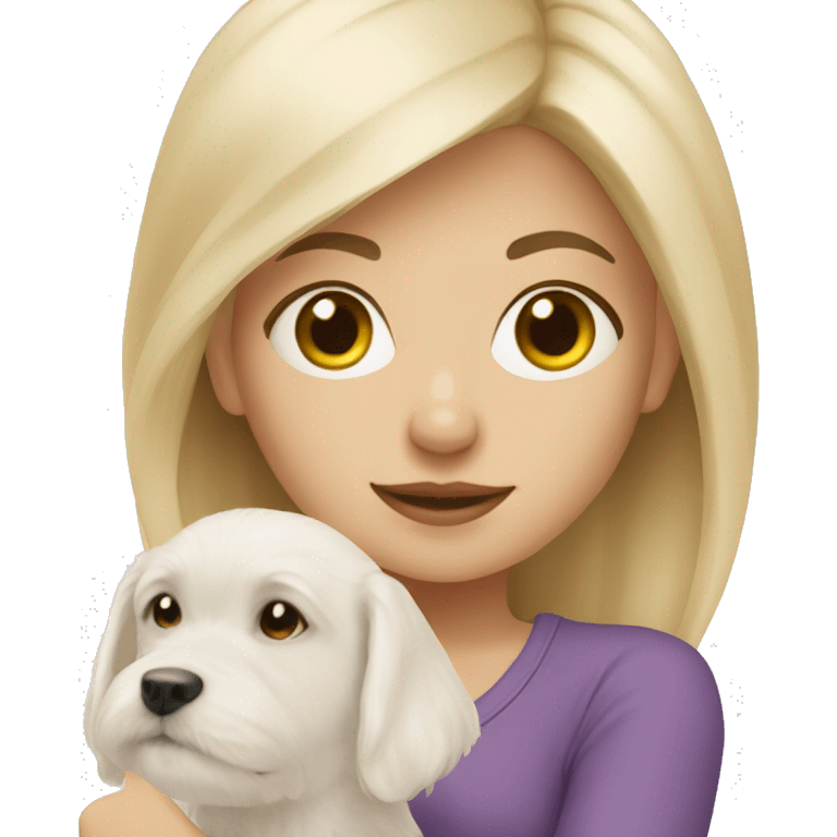 Blonde girl with maltese puppy emoji