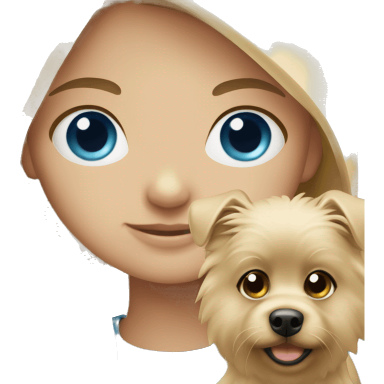 Blonde girl blue eyes holding spitz  emoji