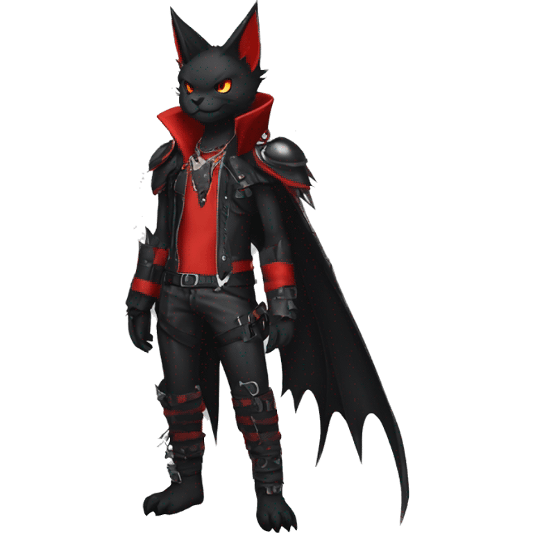 cool edgy black punk red fantasy nargacuga-bat-cat-Fakemon collar harness full body emoji