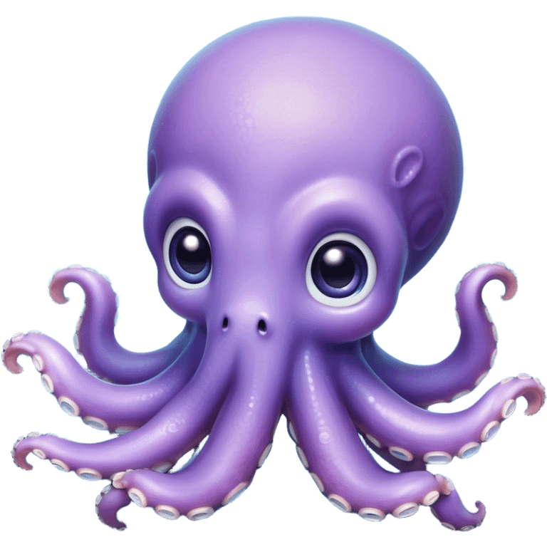 Cinematic Cute Shy Baby Octopus Portrait Emoji, Tentacles tucked slightly inward in an adorably bashful pose, featuring a softly glowing, round light blue-purple body with enormous, soulful eyes peering out timidly, Simplified yet irresistibly adorable features, highly detailed, glowing with a delicate, soothing marine radiance, high shine, quiet yet expressive, stylized with an air of gentle mystery, soft glowing outline, capturing the essence of a tiny, shy deep-sea creature that seems as if it could slowly peek out and explore the world with cautious curiosity! emoji