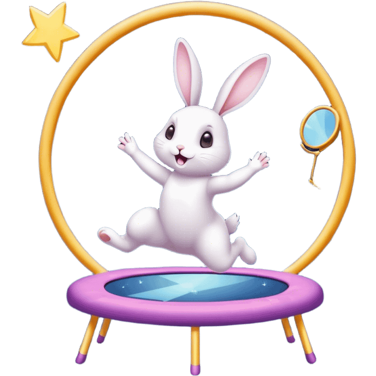 rabbit jumping on trampoline with faeries and starry sky and mirror emoji