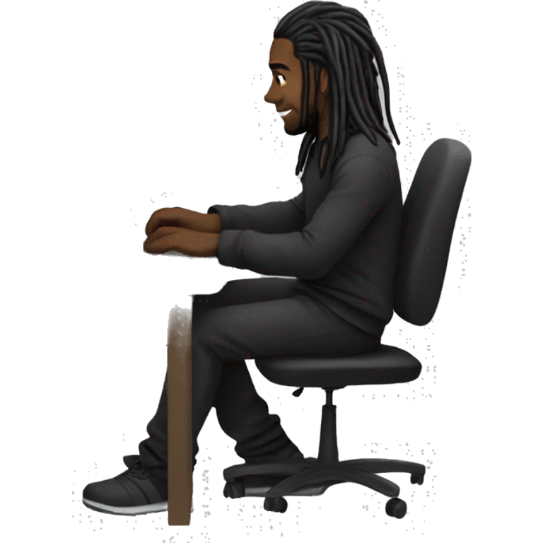 Black-guy-with-dreads-wearing-black-trackstuit-sitting-down-on-chair facing-foward-focused-on-laptop-computer- emoji